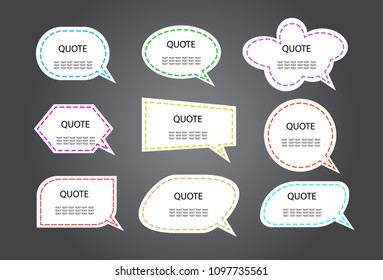 Quote box. Vector set of speech bubbles, text frames. Can be used for statement, citation, message, quotation, comment