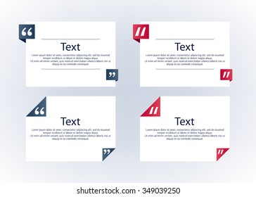 Quote boxes with marks set. Text formatting design templates. Vector illustration.