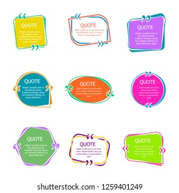 Quote boxes with text. Set of color quotes bubble templates. Speech bubbles. Citation in creative bubble vector isolated icons