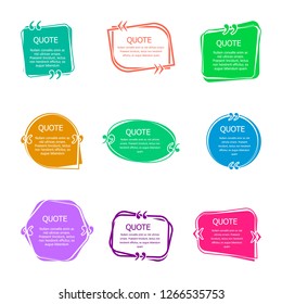 Quote boxes with text. Set of color quotes bubble templates. Speech bubbles. Citation in creative bubble vector isolated icons