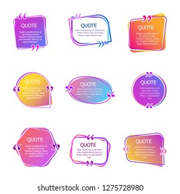 Quote boxes with text. Set of color quotes bubble templates. Speech bubbles. Citation in creative bubble vector isolated icons