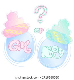 Quote "Boy or Girl?". Can be used like poster for gender reveals party, for t-shirt print, fashion print design, wear, decoration, baby shower celebration, greeting and invitation card.