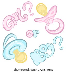 Quote "Boy or Girl?". Can be used like poster for gender reveals party, for t-shirt print, fashion print design, wear, decoration, baby shower celebration, greeting and invitation card.