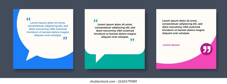 Quote bubble banners, infographics. Editable social media post templates. Colorful speech bubble design. Vector illustration