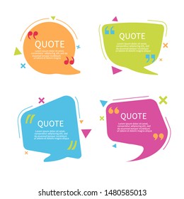 Quote bubble box template with text. Speech bubble with quote in flat style.Text box with frame. Geometric template sticker. vector illustration