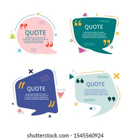 Quote bubble, box think template with geometry shape for text, social media. Speech bubble with quote in flat style.Text box for message. Geometric color template sticker. vector isolated illustration