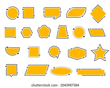 Quote bubble and boxes, chat message, comment and note quote frame icons. Vector borders and blank speech bubbles for remark, mention quotations and callout text inserting, isolated elements set