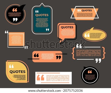 Quote bubble boxes, chat messages and comment note quotes, vector icons. Text or speech quote bubble frames for talk or dialog banners, quotations with comma borders and remark citation boxes