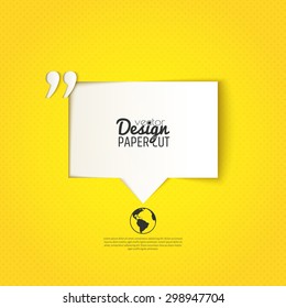 Quote bubble with quotation mark on yellow background. Vector design for presentations, offers or your text messages