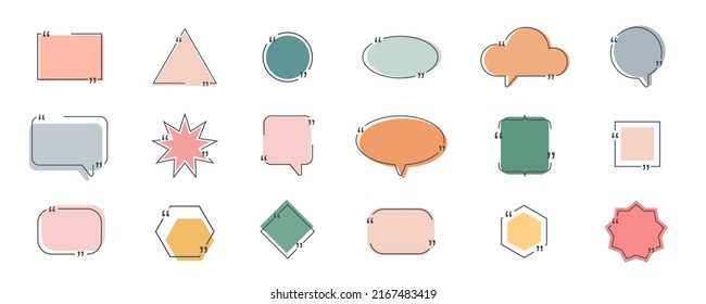 Quote Bubble Set. Line Text Frame. Quotation Title Banner. Social Media Chat. Headline Speech Border. Text Box Template. Reference Note Information. Business Talk Idea. Blog Form. Vector Illustration.