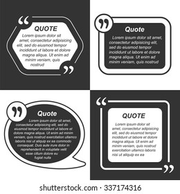 Quote bubble. Vector set of empty quote templates. Blank text fields - square, rectangle, hexagon, balloon. Dialog box for cards design. Different forms with lorem ipsum for motivation text.