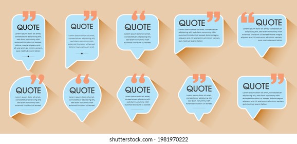 Quote bubbles, Quote frames templates set. Text in brackets, citation empty speech bubbles, Textbox isolated and shadow background, Vector illustration.