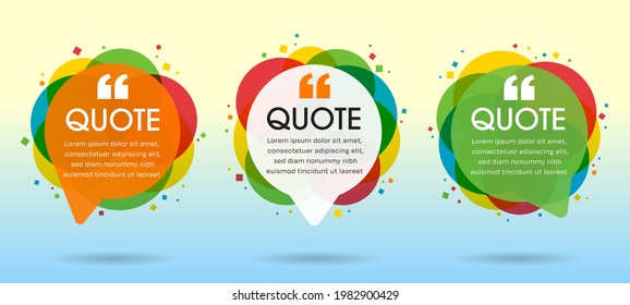 Quote bubbles, Quote frames templates set. Text in brackets, citation empty speech bubbles, Colorful textbox isolated and shadow background, Vector illustration