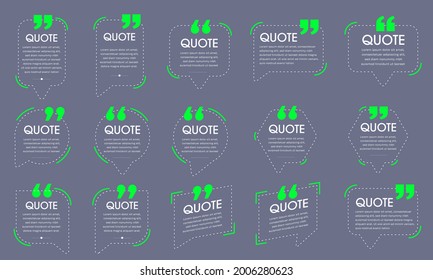 Quote bubbles, Quote frames templates set. Text in brackets, citation empty speech bubbles, Textbox isolated and shadow background, Vector illustration.