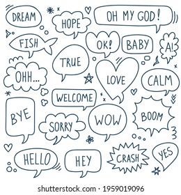 Quote bubbles line doodle vector icons set