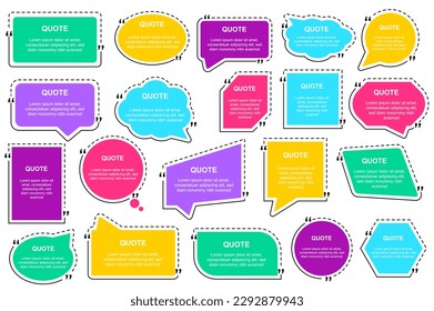 Angebotsblasen sind Mega-Set-Elemente im flachen Design. Paket mit verschiedenen Formen und Farben Vorlagen für Textnotierung, Textkasten Kommentarrahmen in Komma-Markierungen. Einzelne Grafikobjekte für Vektorgrafik