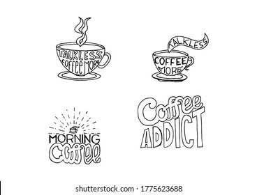 Cita tipografía de taza de café. Grabado de estilo de vida de diseño gráfico. Elementos de diseño de letras manuscritas para la decoración de cafés y publicidad de tiendas. Ilustración vectorial.