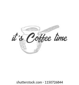 Quote coffee cup typography with hand-draw doodle element on the background