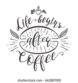 Quote for coffee . Vector hand-drawn lettering for prints , posters, menu design and invitation . Calligraphic and typographic design.