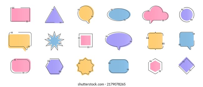 Quote Color Bubble Set. Line Text Frame. Quotation Title Banner. Social Media Chat. Headline Speech Border. Text Box Template. Reference Note Information. Business Talk. Blog Form.Vector Illustration.