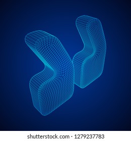 Quote comma sign abstract model line and composition digitally drawn. Wireframe low poly mesh vector illustration