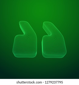 Quote comma sign abstract model line and composition digitally drawn. Wireframe low poly mesh vector illustration