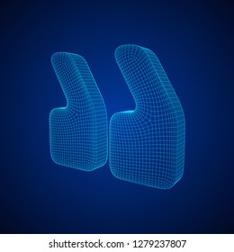 Quote comma sign abstract model line and composition digitally drawn. Wireframe low poly mesh vector illustration