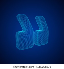 Quote comma sign abstract model line and composition digitally drawn. Wireframe low poly mesh vector illustration