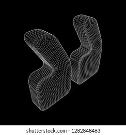 Quote comma sign abstract model line and composition digitally drawn. Wireframe low poly mesh vector illustration