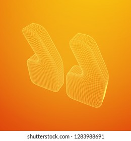 Quote comma sign abstract model line and composition digitally drawn. Wireframe low poly mesh vector illustration
