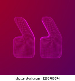 Quote comma sign abstract model line and composition digitally drawn. Wireframe low poly mesh vector illustration