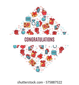Quote Congratulations card invitation holidays 8 march – woman day. With elements modern minimal flat thin line. For web, banner, poster, flyer, greeting card. Vector illustration.