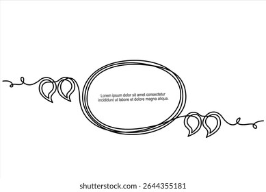 Quote continuous line in circle speech bubble with commas, quotation mark in talk, single drawing. Quote mark, freehand one line hand drawn style. Vector illustration.Editable stroke
