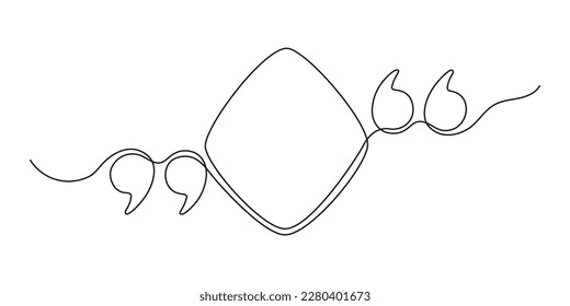 Cita la línea continua en la burbuja del discurso hombus con comas, comillas en la charla, dibujo único. Marca de cotización, estilo dibujado a mano con una línea de mano a mano a mano. Ilustración del vector