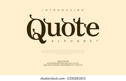 Cita el elegante alfabeto del tipo de letra del logotipo de moda de boda abstracto de lujo elegante. Tipos de letra urbanos clásicos mínimos para logotipo, marca, etc. Tipografía tipo mayúsculas minúsculas y número. ilustración vectorial