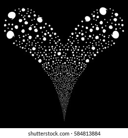 Quote fireworks stream. Vector illustration style is flat white iconic symbols on a black background. Object double fountain constructed from random pictograms.