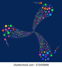 Quote fireworks swirl rotation. Vector illustration style is flat bright multicolored iconic symbols on a blue background. Object spiral constructed from random design elements.