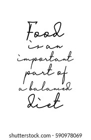 Quote food calligraphy style. Hand lettering design element. Inspirational quote: Food is an important part of a balanced diet.