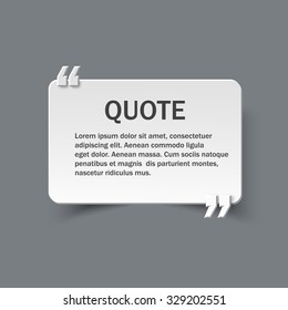 Quote form on paper card or banner with commas, vector design template