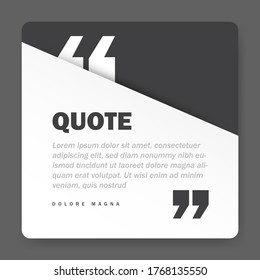 Quote form on square paper banner with shadow, vector design template.