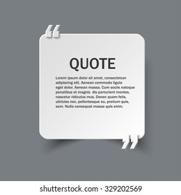 Quote form on square paper card with commas, vector design template