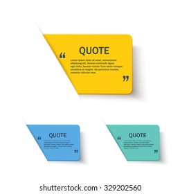 Quote forms color set on paper banner with shadow, vector design template