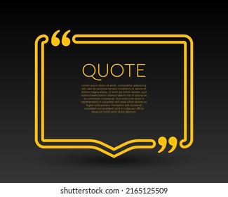 Quote frame blank. Empty box for message, citation, aphorism, motivation. Pattern frame for information messages. Vector quote form inspiration. Background for text, rectangle in brackets