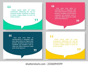 Quote frame blank set with speech bubbles. Quotation, text box design template. Review, feedback, comment modern shape collection. Textbox banners or cards. Vector illustration.