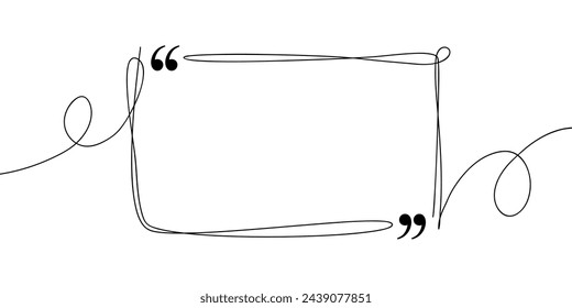 Quote frame. Continuous black lines with with quotation marks. Speech bubble line art. Hand drawn sketch outline. Vector illustration.