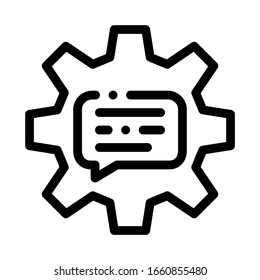 Quote Frame In Gear Center Icon Thin Line Vector. Gear Mechanical Process For Communication And Discussion Concept Linear Pictogram. Monochrome Outline Sign Isolated Contour Symbol Illustration