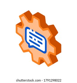 Zitat-Rahmen im Zahnmittelsymbol-Vektorgrafik. Isometrischer mechanischer Prozess für Kommunikation und Diskussionszeichen. farbige einzelne Symbolillustration