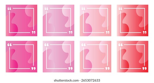 Quote frame icon set with gradient abstract fluid backgrounds and speech marks. Ideal for social media, blogs, and digital content layout designs.