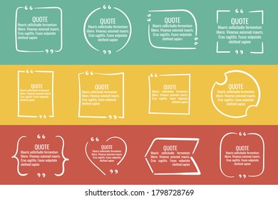 Quote frame notes.
Layout for links and digital information.
Set of blank quote frame templates. Text in brackets, quote blank speech bubbles, quote bubbles. Isolated template. Vector illustration.

