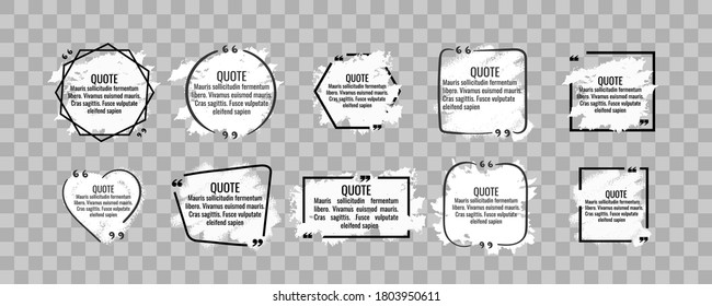 Cita notas de marco.
Diseño para vínculos e información digital.
Conjunto de plantillas de marco de presupuesto en blanco. Texto entre corchetes, comillas, burbujas de voz en blanco, burbujas de comillas. Plantilla aislada. Ilustración vectorial.

